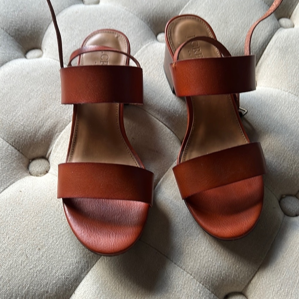 J Crew Blocked Heeled Sandals in Brandy